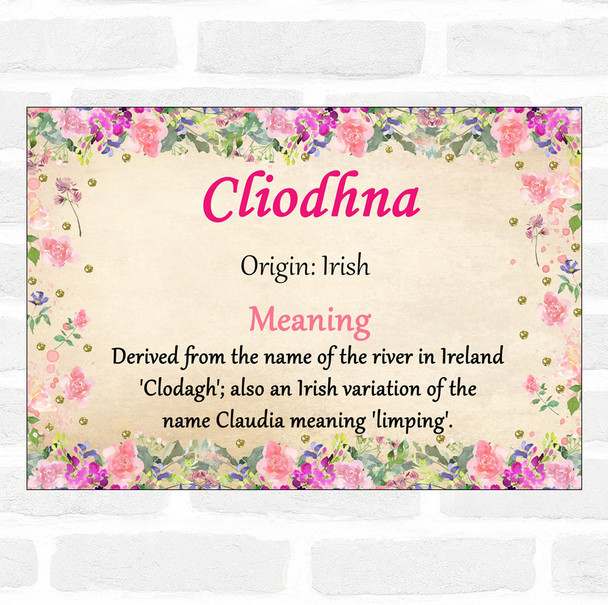 Cliodhna Name Meaning Floral Certificate