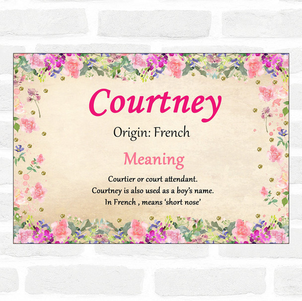 Courtney Name Meaning Floral Certificate