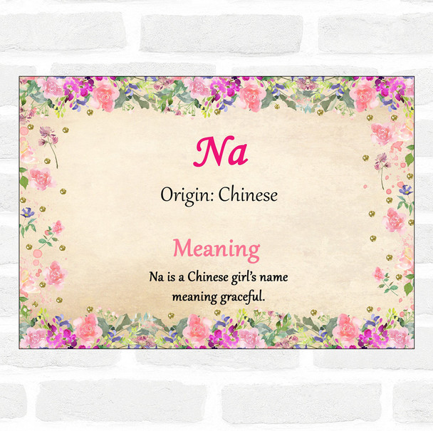 Na Name Meaning Floral Certificate