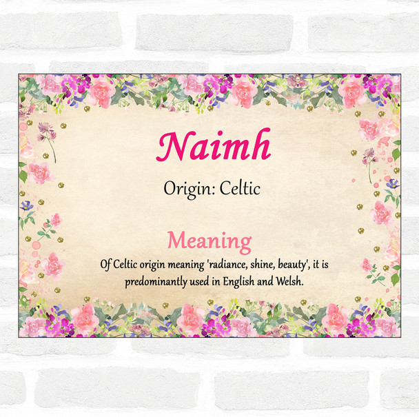 Naimh Name Meaning Floral Certificate