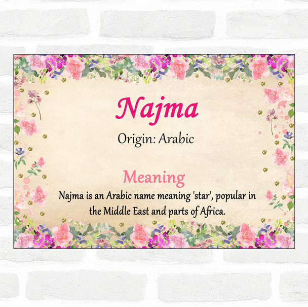 Najma Name Meaning Floral Certificate