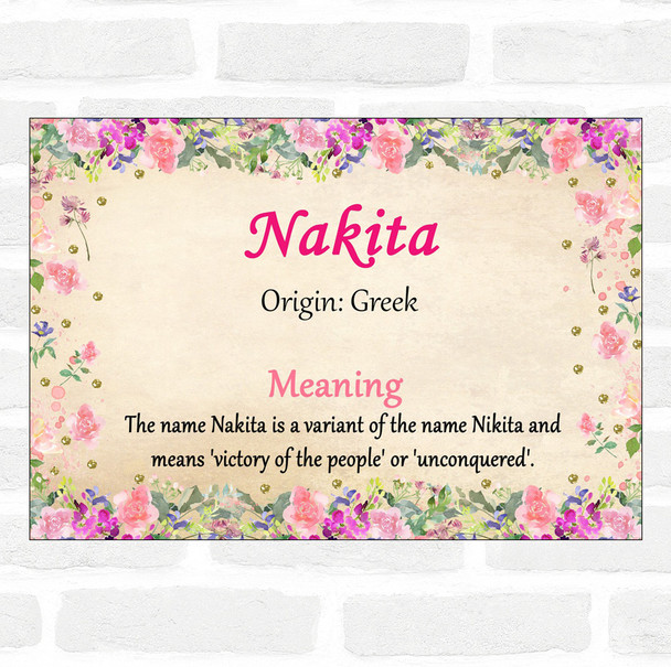 Nakita Name Meaning Floral Certificate