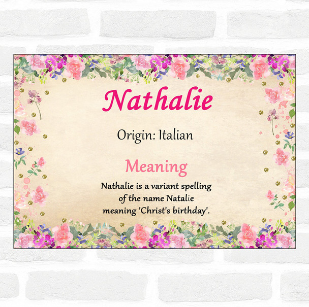 Nathalie Name Meaning Floral Certificate