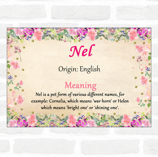 Nel Name Meaning Floral Certificate