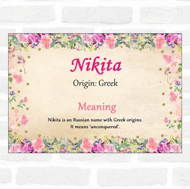 Nikita Name Meaning Floral Certificate