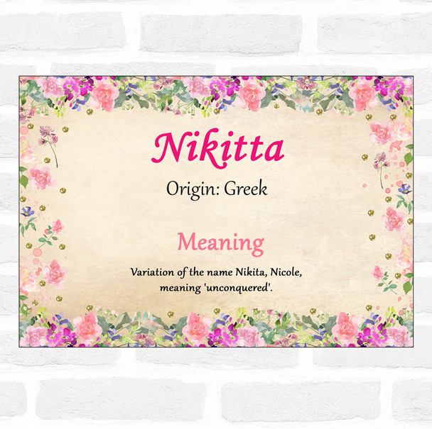 Nikitta Name Meaning Floral Certificate