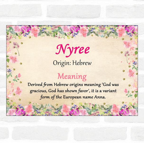 Nyree Name Meaning Floral Certificate