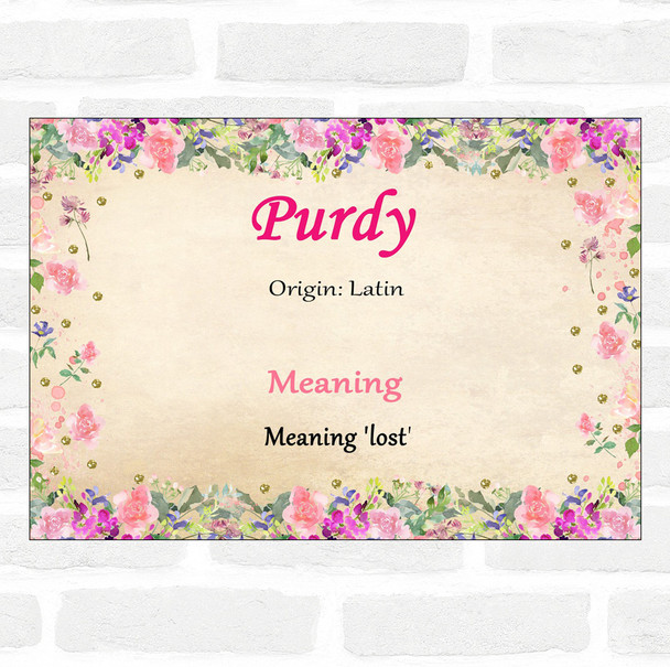 Purdy Name Meaning Floral Certificate