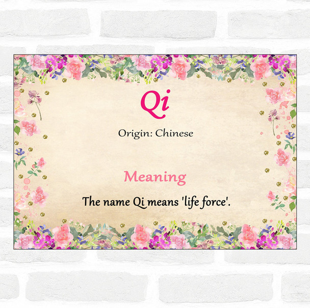 Qi Name Meaning Floral Certificate