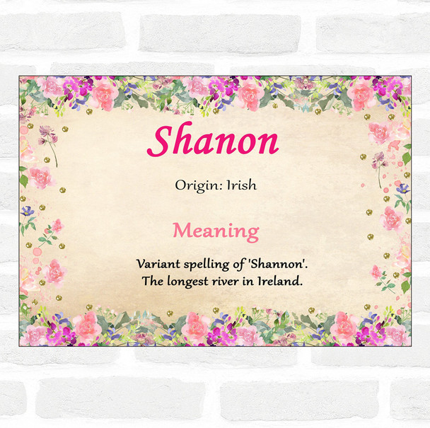 Shanon Name Meaning Floral Certificate