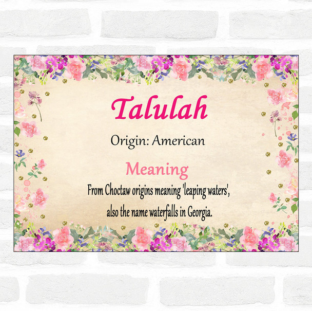 Talulah Name Meaning Floral Certificate