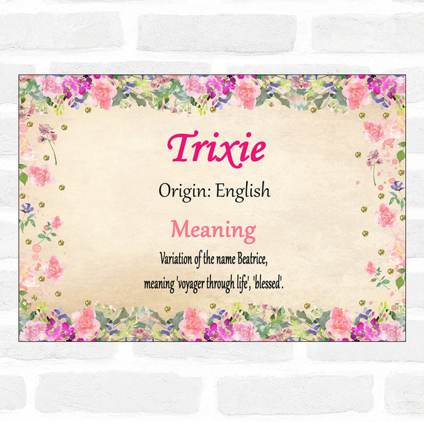 Trixie Name Meaning Floral Certificate