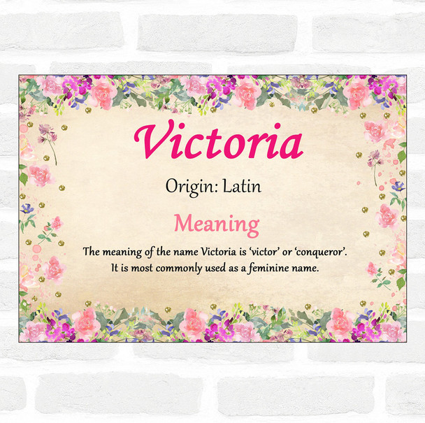 Victoria Name Meaning Floral Certificate