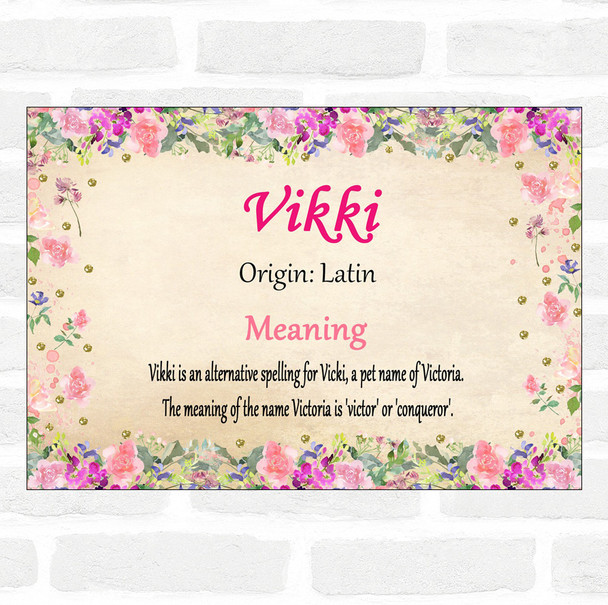 Vikki Name Meaning Floral Certificate