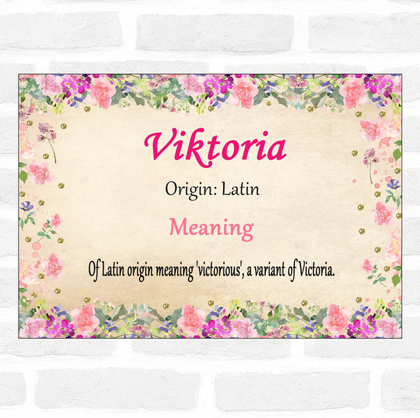 Viktoria Name Meaning Floral Certificate