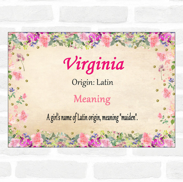 Virginia Name Meaning Floral Certificate