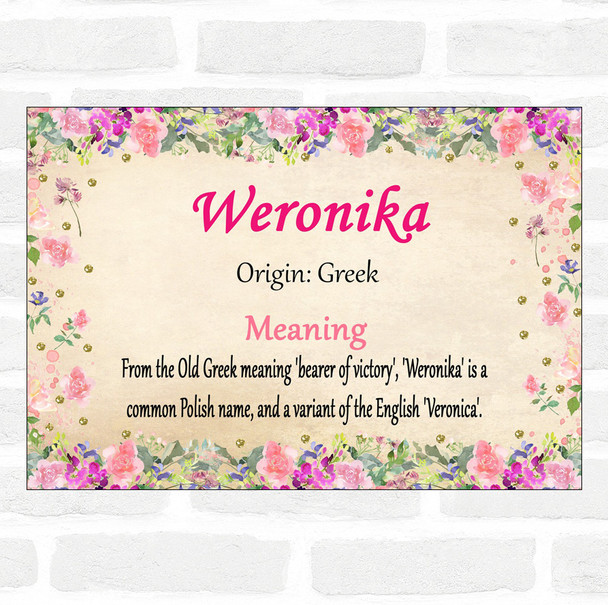 Weronika Name Meaning Floral Certificate