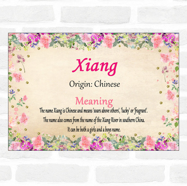 Xiang Name Meaning Floral Certificate