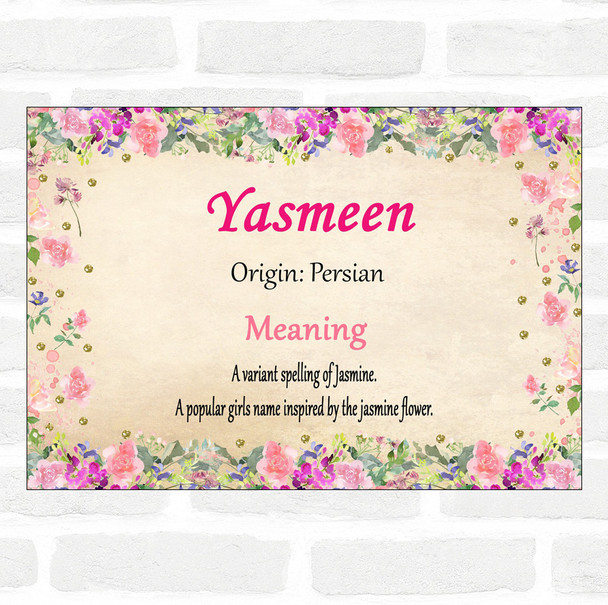 Yasmeen Name Meaning Floral Certificate