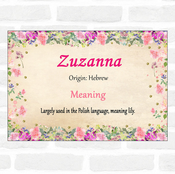 Zuzanna Name Meaning Floral Certificate