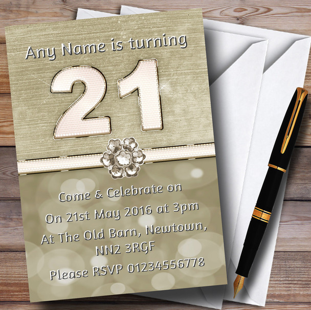 Titanium Gold And White 21St Personalised Birthday Party Invitations