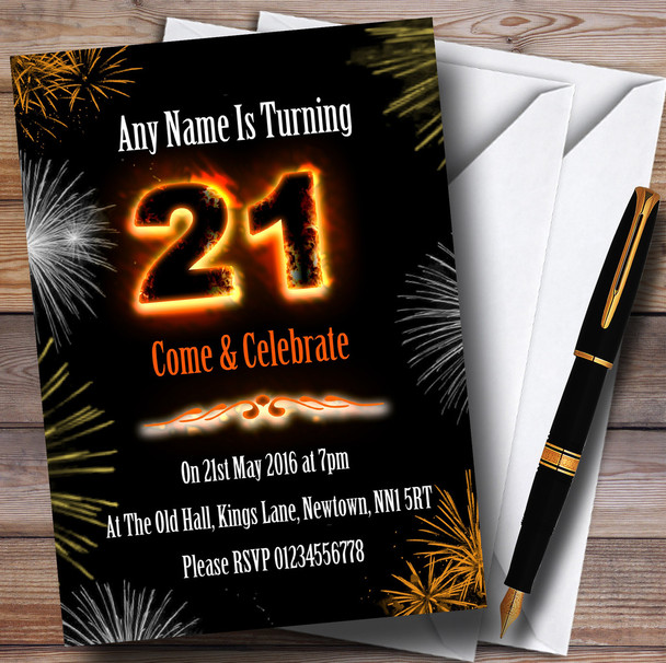 Fire And Fireworks 21St Birthday Party Personalised Invitations