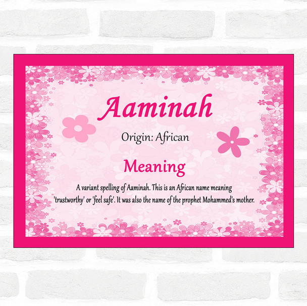 Aaminah Name Meaning Pink Certificate