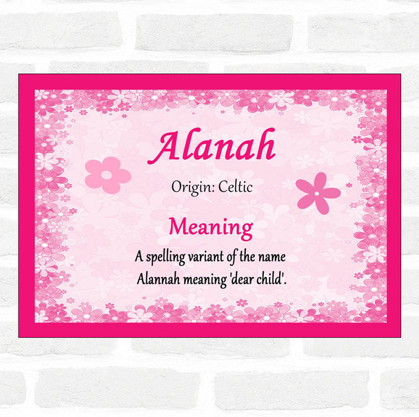 Alanah Name Meaning Pink Certificate