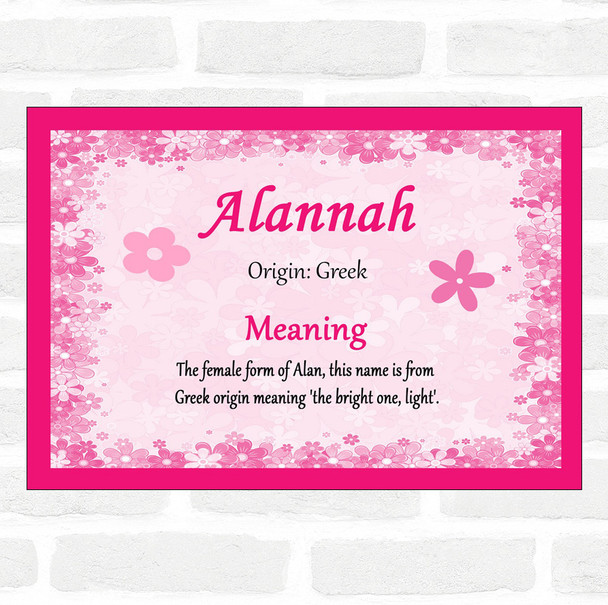 Alannah Name Meaning Pink Certificate