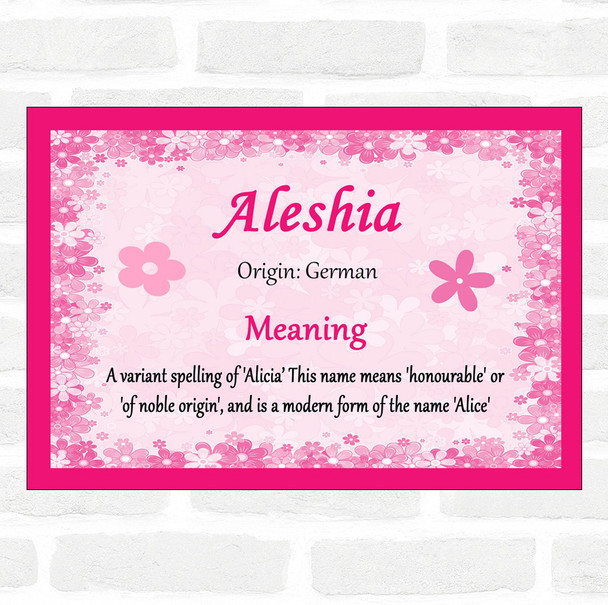 Aleshia Name Meaning Pink Certificate