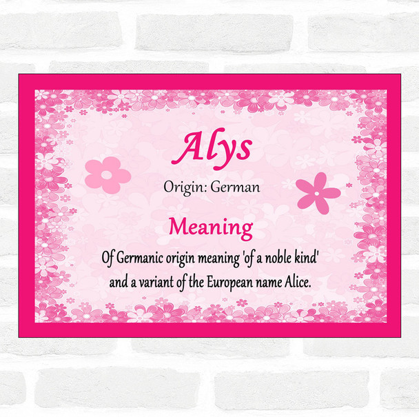 Alys Name Meaning Pink Certificate