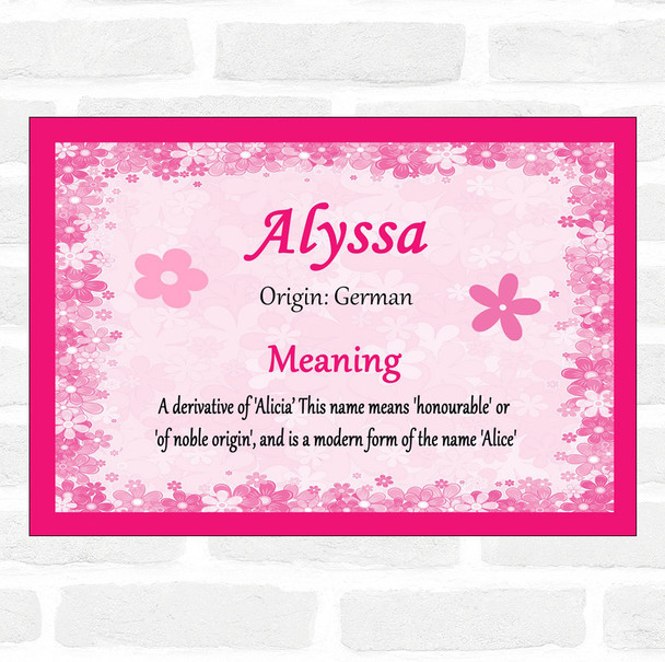 Alyssa Name Meaning Pink Certificate