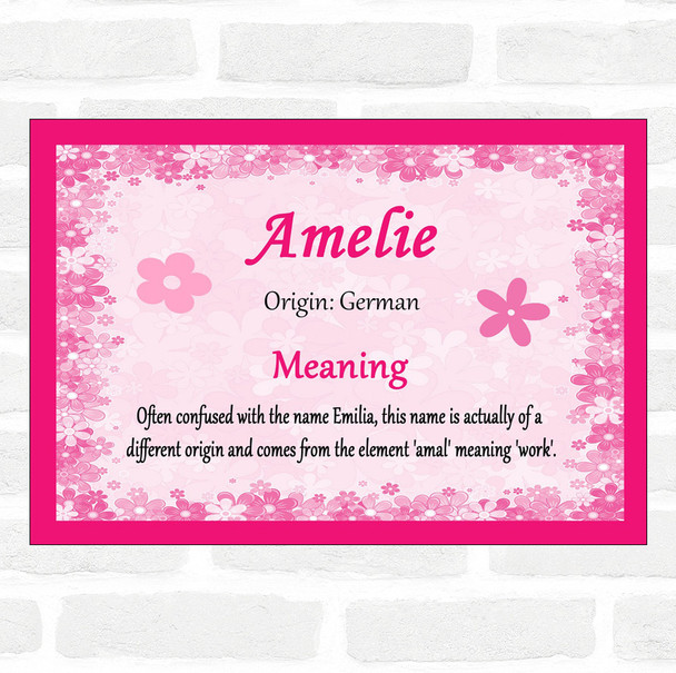 Amelie Name Meaning Pink Certificate