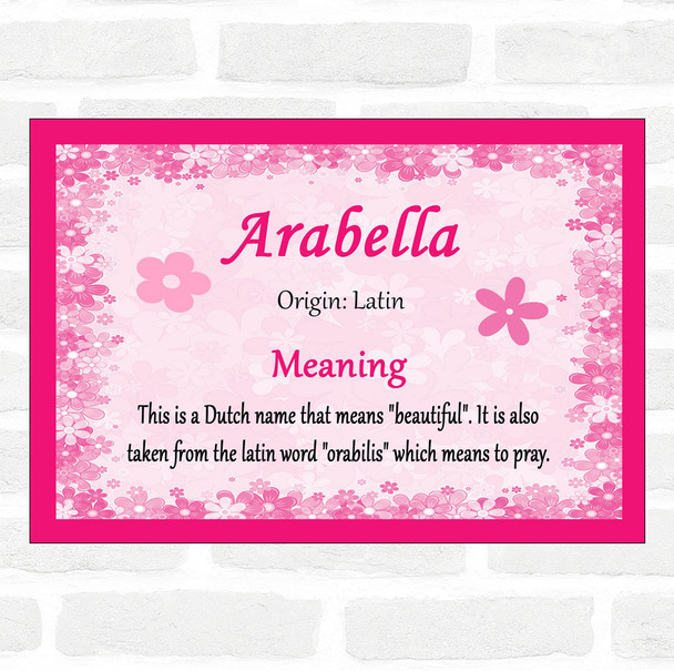 Arabella Name Meaning Pink Certificate