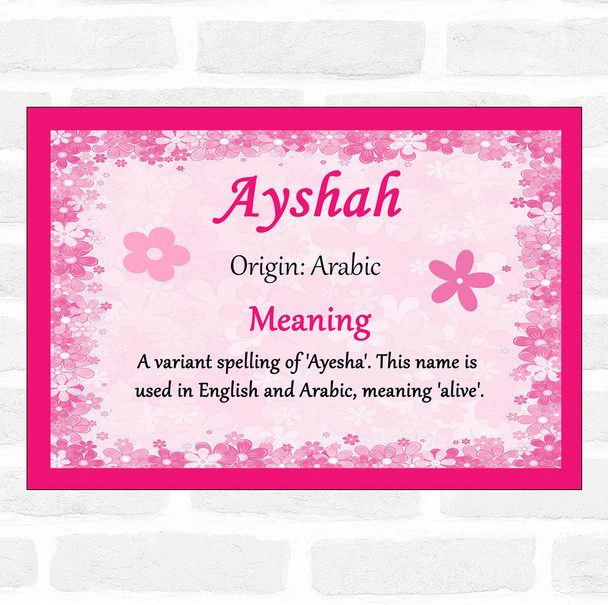 Ayshah Name Meaning Pink Certificate
