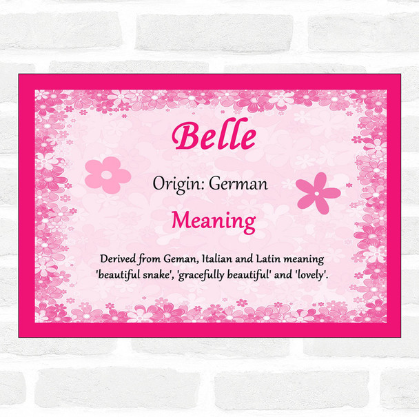 Belle Name Meaning Pink Certificate