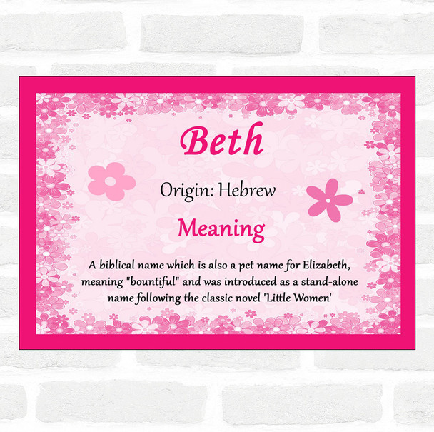 Beth Name Meaning Pink Certificate