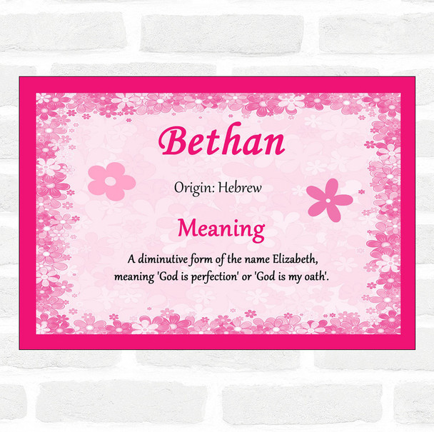 Bethan Name Meaning Pink Certificate