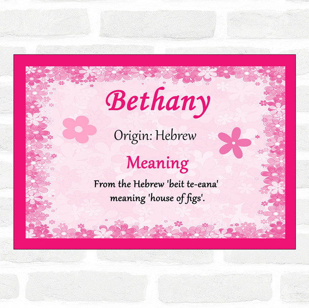 Bethany Name Meaning Pink Certificate