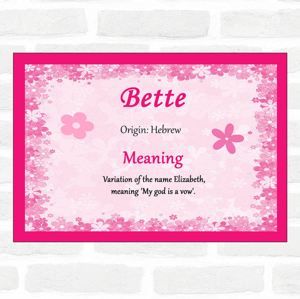 Bette Name Meaning Pink Certificate