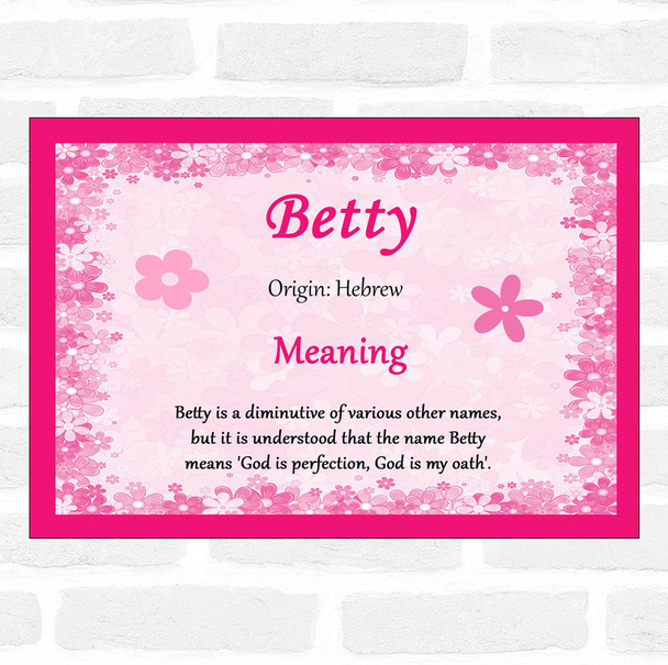 Betty Name Meaning Pink Certificate