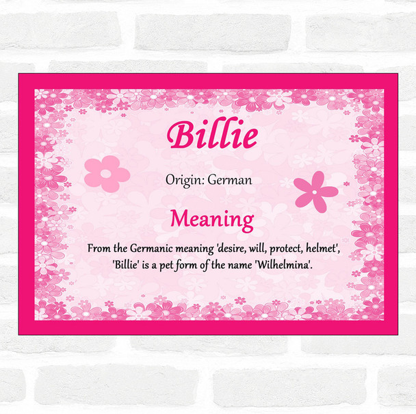 Billie Name Meaning Pink Certificate