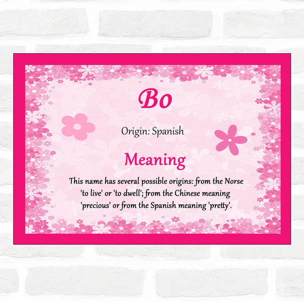 Bo Name Meaning Pink Certificate