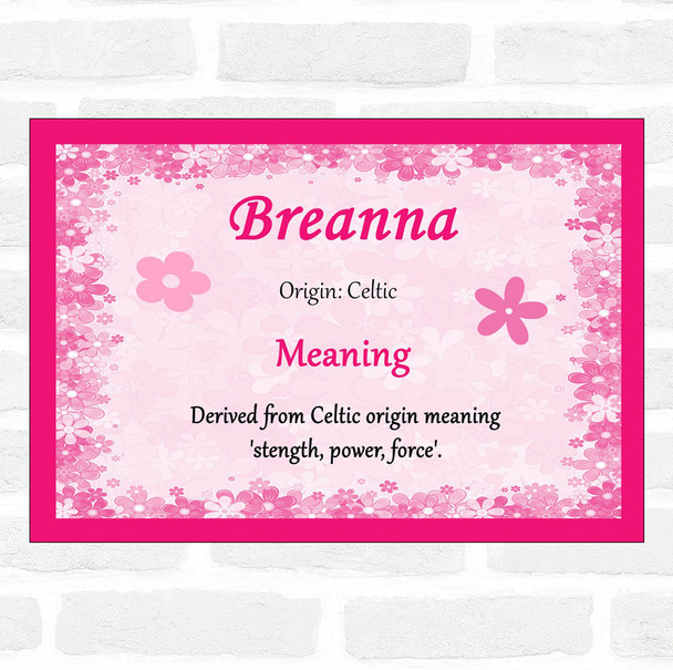 Breanna Name Meaning Pink Certificate