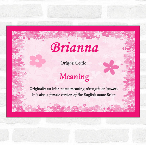 Brianna Name Meaning Pink Certificate