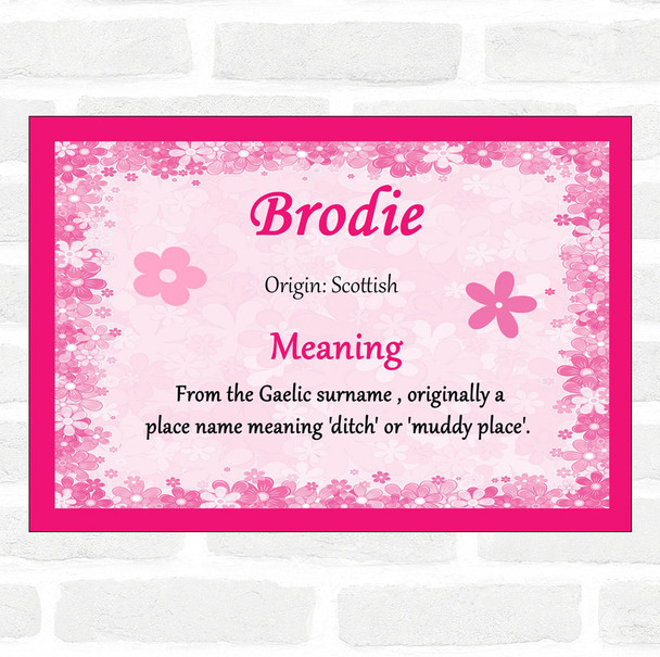 Brodie Name Meaning Pink Certificate