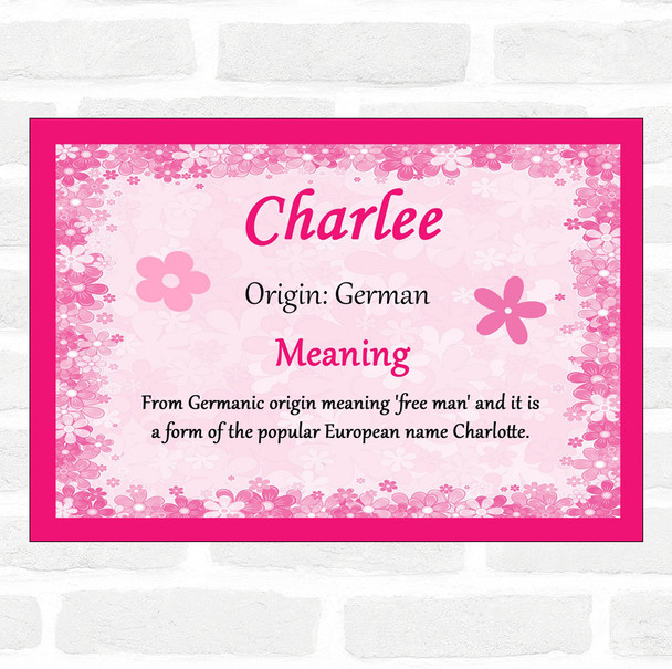 Charlee Name Meaning Pink Certificate