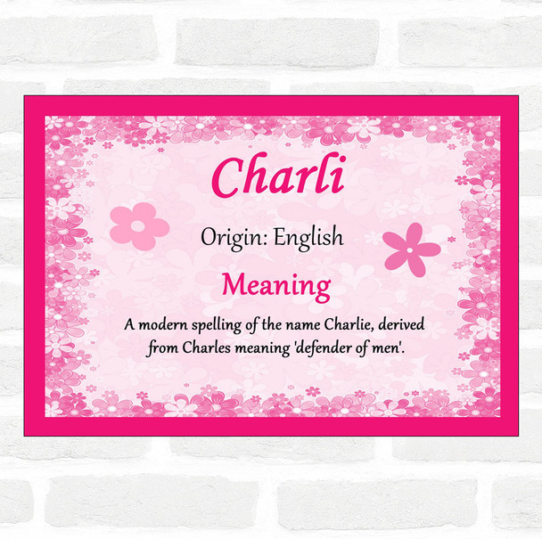 Charli Name Meaning Pink Certificate