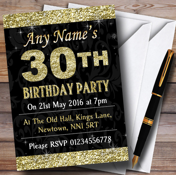 Glitter Look Gold 30Th Birthday Party Personalised Invitations