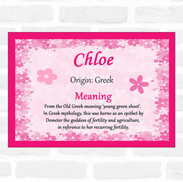Chloe Name Meaning Pink Certificate